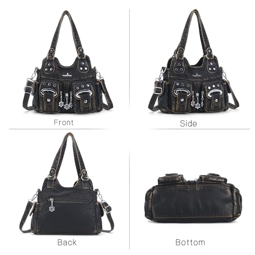 Angel Kiss Small Hobo Purses for Women, Washed Vegan Leather Multi-Pocket Purse, Shoulder Handbag with Adjustable Strap - color: Bronze