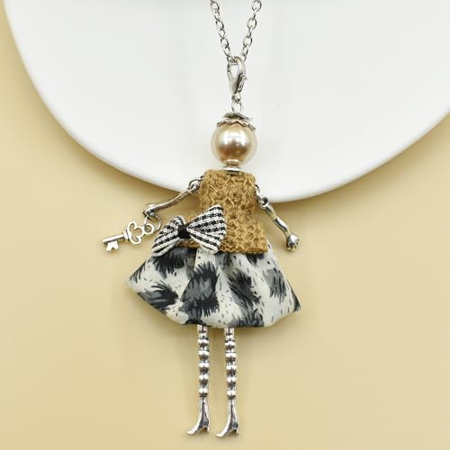 Crystal Paris Doll Necklace for Women, Handmade Cute Dress Long Chain Pendant Necklace Prom Costume Jewelry - style: 19