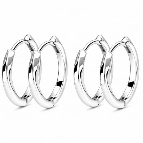 925 Sterling Silver Huggie Hoop Earrings for Women Men, Hypoallergenic Small Sleeper Hoop Earrings for Sensitive Ears, Lightweight Tiny Cartilage Helix Tragus Hoops 6mm 8mm 10mm - size: 2 pairs silver8mm/10mm