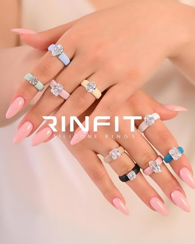 Rinfit Silicone Ring with Stone - Oval Cut Cubic Zirconia Solitaire Engagement Ring for Women - Rubber Wedding Bands - Patented Design - color: Pack I: Black / Rose Gold