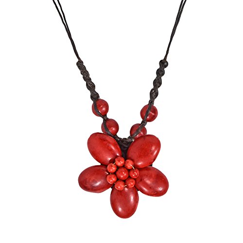 AeraVida Vibrant and Colorful Red Daisy Flower of Reconstructed Red Coral and Brass Wire Pendant on Cotton Rope Boho Chic Vibes with a Native Touch Statement Necklace