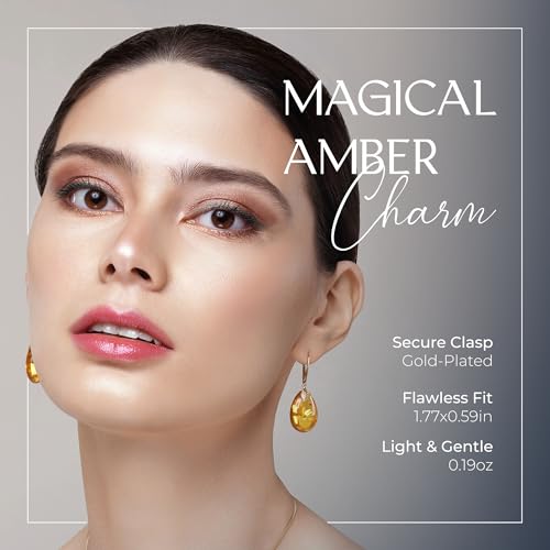 Leverback Dangle Earrings for Women – Gold-Plated 925 Silver Drop Earrings with Natural Yellow Baltic Amber Piece, Lightweight Jewelry with Secure Closure for Everyday Elegance - color: Amber