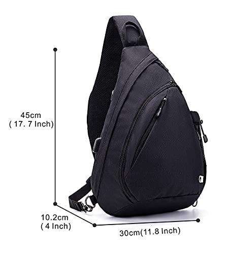 TurnWay Water-Proof Sling bag/Crossbody Backpack/Shoulder Bag with USB Charging Port for Travel, Hiking, Cycling, Camping - color: Black