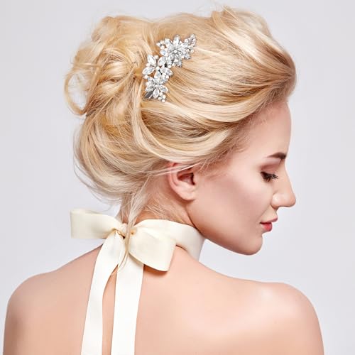 PAGOW 3pcs Silver Flower Rhinestone Hair Clips, Bling Crystal Hair Barrettes Clips for Women, Glitter Flower Bridal Headpiece Accessories for Wedding Birthday Parties - color: Silver 3pcs-B Style