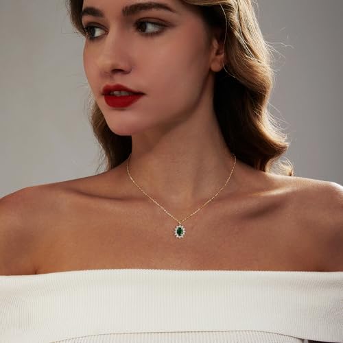 Luxval Diamond Pendant Gold Necklace for Women，Dainty 18k Gold Plated Choker Necklaces Simple Gold Jewelry Gifts for Women Girls - color: Gold-Emerald Necklace