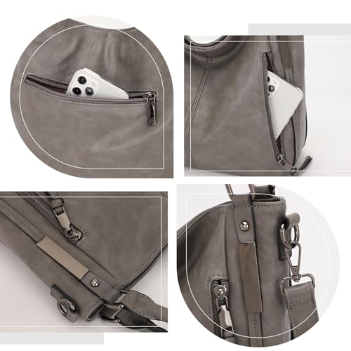 Shoulder Handbags for Women Large Soft Casual PU Leather Hobo Tote Purses - color: A-grey
