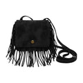 Cute Suede Tassel Mini Crossbody Bag, Boho Fringe Festival Purse for Coachella Outfits, Small Hippie Shoulder Pouch - color: Black
