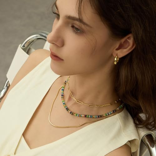 ARSIS 18K Gold Plated Herringbone Necklace Snake Chain Choker Dainty Layered Hypoallergenic Jewelry Gift for Women - color: Gold+Slider Chain