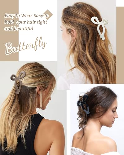 Mesovor 4 Pack Elegant Bow Hair Claw Clips, Nonslip 4.3" Large Hair Grip Hairclips for Thin and Thick | Acrylic Hair Strong Hold Hair Jaw Clamps (Neutral) - color: Neutral