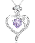 LOUISA SECRET Rose Flower Heart Birthstone Necklaces for Women, 925 Sterling Silver Jewelry, Pendant Heart Necklaces Birthday Anniversary Christmas Gift for Women Wife Mom Girlfriend Lady - color: White Gold-06-Jun