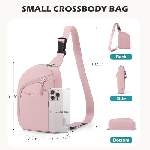 TOPEAST Anti Theft Crossbody Bags for Women Men, Small Sling Crossbody Bag Travel Purse Shoulder Wallet with RFID Blocking - color: Pink