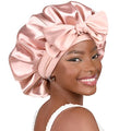 YANIBEST Adjustable Satin Bonnet for Sleeping Women Double Layer Hair Wrap Reduce Friction Prevent Frizz Natural Curly Hair - color: Blush Pink