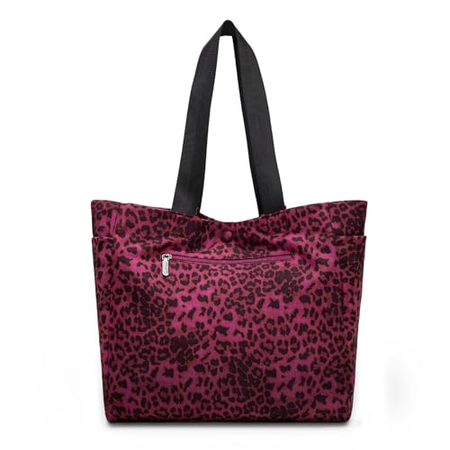 Montana West Wrangler Large Tote Bag for Women Designer Leopard Print Purse for Travel Work Gym - color: Violet