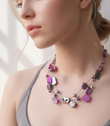 FULU AUTUMN Beaded Statement Necklaces for Women Shell Bead Chunky Collar Necklace Summer Layer boho Costume Jewelry for Her - color: Purple