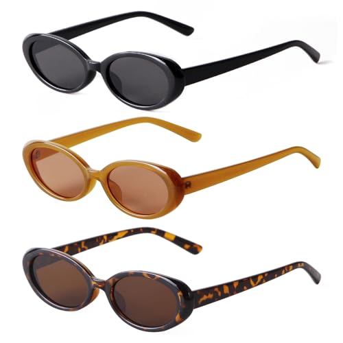 90s Sunglasses for Women Men Retro Small Oval Sunglasses - color: Black/Grey+brown/Brown+leopard/Brown