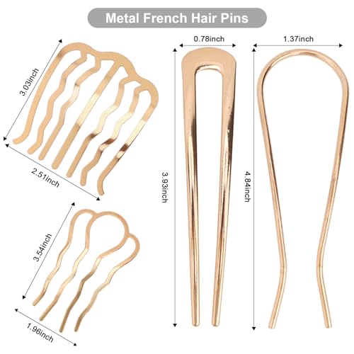 French Hair Pin, 8 PCS Gold Hair Pins for Women Metal Hair Side Combs, French Pins Hair, U Shaped Hair Pins for Buns Updos, French Pins Hair Stick Pin Hair Combs for Styling Hairpin Hair Accessories - color: Gold