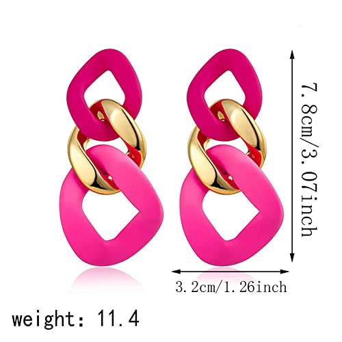Charm Elegant Hollow Color Chain Acrylic Geometric Temperament Dangle Drop Earrings Bohemian Minimalist Hypoallergenic Jewelry Gift - color: Pink Gold Pink Earrings