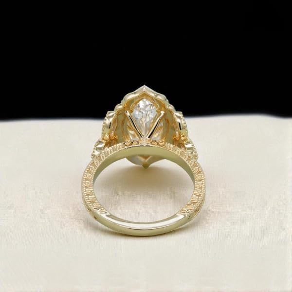 Silvart 3 Ct Marquise Cut Diamond Antique Art Deco Cathedral Vintage Milgrain Floral Engagement Ring For Women 14K Yellow Gold Plated Engraving Wedding Bridal Ring 925 Sterling Silver Handmade Ring
