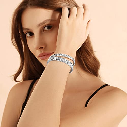 Zealmer Sparkle Multicolor Rhinestone Stackable Stretch Bracelets for Women - color: 3 Row Silver Bracelet
