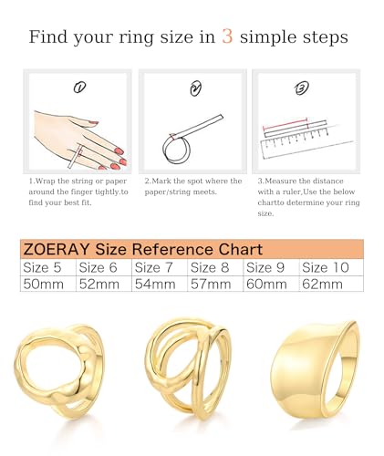 ZOERAY Chunky Gold Rings for Women Non Tarnish Trendy 14k Gold Plated Adjustable Signet Band Stackable Thumb Ring Set Open Twist Dome Statement Stacking Rings Jewelry Gifts for Women Size 5-10 - color: A.Interlock Statement Rings