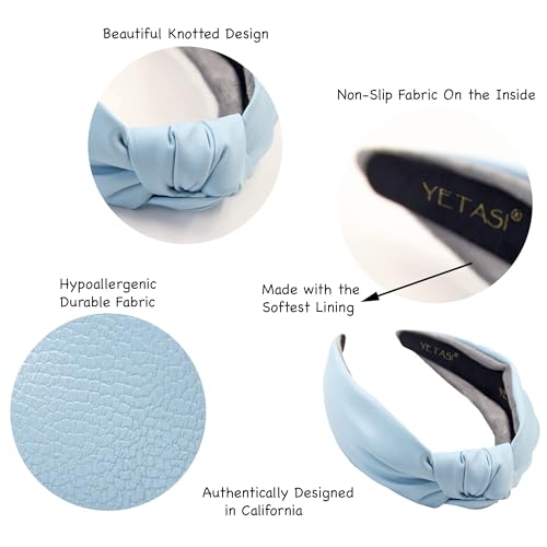 Leather Headbands for Women Sky Blue Stylish Year-round Wearable All Day. Head bands Adult Women Trendy Head band for Women's Hair Knotted Headband Top Knot Womens Fashion Designer Girls - color: Sky Blue