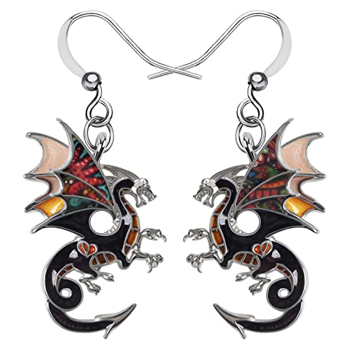 Enamel Alloy Dinosaur Fantasy Dragon Earrings Drop Dangle Unique Animal Jewelry For Women Dragons Gifts - color: Clay