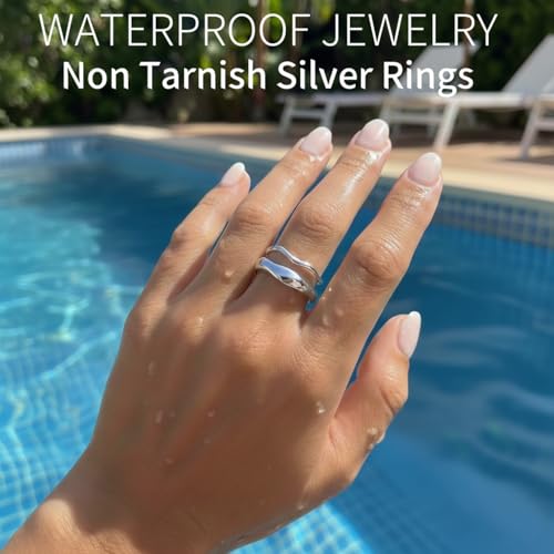 Gold Rings for Women Men Non Tarnish, Waterproof Chunky 14K Gold Plated Dainty Stackable Rings Trendy Statement Pinky Thumb Rings Engagement Eternity Wedding Band Ring Stacking Gold Jewelry Size 3 4 5 6 7 8 9 10 11 - color: Silver, size: 10.5