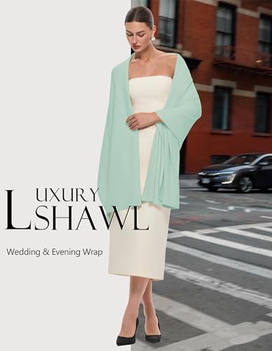 PULI Women's Pashmina Shawl Wraps for Evening Dress Large Scarf Blanket Long Wedding Bridal Winter Warm Shoulder Wrap - color: Mint Green