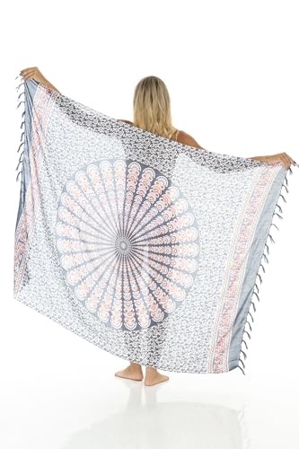 SHU-SHI Sarong Wraps for Women Long Beach Cover ups Pareo Bathing Suit Wrap Skirt Mandala Sarongs Coverup - color: Gray/Orange