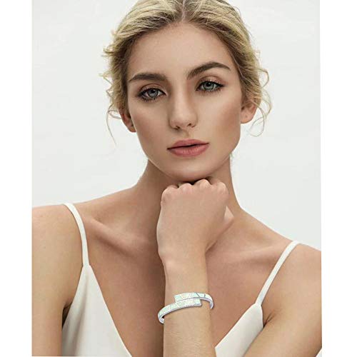 CiNily Womens Cuff Bracelet,Opal Bangle Bracelets Gold Plated Hypoallergenic Ladies Gemstone Open Cuff Bangle Bracelet - color: white+white