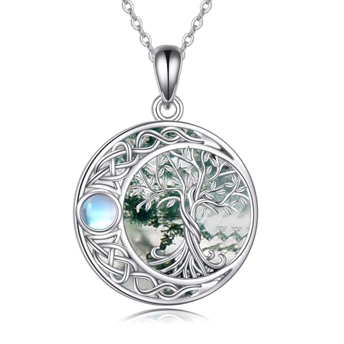 ONEFINITY Tree of Life Necklace 925 Sterling Silver Abalone Shell Celtic Knot Pendant Necklace for Women Jewelry - style: Moonstone Moss Agate Tree of Life