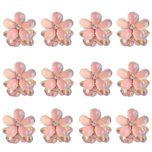 Small Crystal Hair Charm Claw Clips for Women Girl, 10PCS Gradient Cat's Eye Mini Flower Claw Design Hair Accessories (Pink) - color: Pink