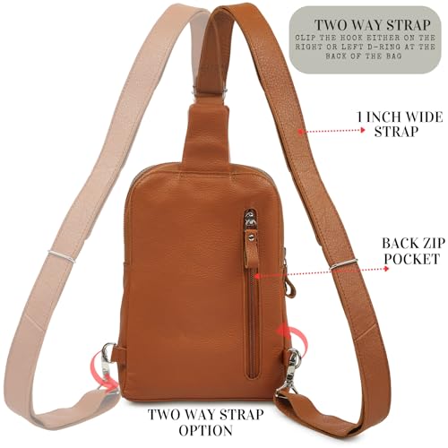 Leather Sling Bag for Women Genuine Crossbody Purse Small Trendy Cross Over Chest with Phone and Credit Card Slots (Cognac Nappa) - color: Cognac Nappa
