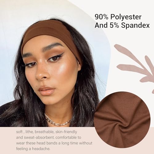 Wide Headbands for Women - 6 Pack Thick Stretchy Elastic Cloth Head Bands for Women's Hair, Non Slip Sweat Bands Soft Workout Headbands for Running, Makeup Headband for Washing Face, Spa & Skincare - color: 6 Color (White+Black+Khaki+Dark Brown+Dark Gray+