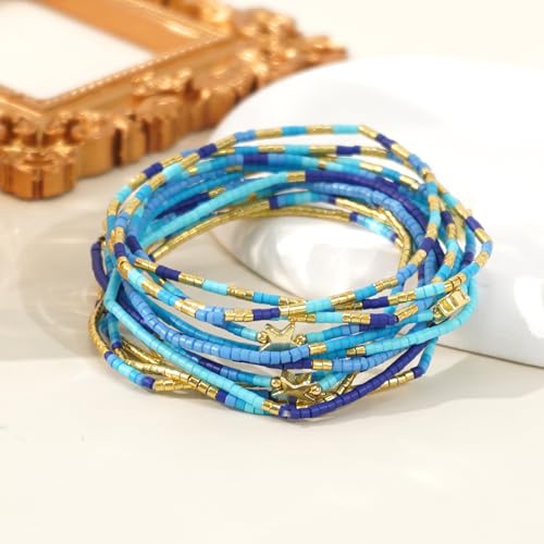 Dainty Gold Beaded Star Bracelets Stack for Women,Handmade Boho Colorful Beads Bracelet Fashion Prom Holiday Jewelry Gift Friendship Family - color: Blue