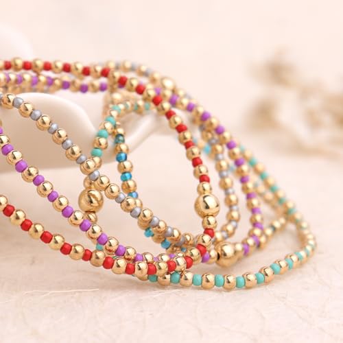 Gold Beaded Stackable Friendship Bracelets Set for Women, Handmade Boho Stretch Summer Jewelry Gift. - color: 0903B