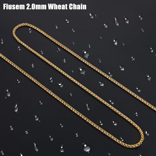 Fiusem Wheat Chains for Men and Women, 2/2.5/3/4/5mm Silver Tone/14K Gold Plated/Black Necklace Chain, Stainless Steel Mens Necklace 16-28 Inch - size: 24 Inches, style: Gold 2MM