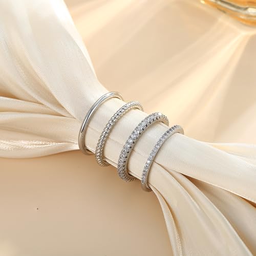 Florideco Stackable Rings for Women 14K Gold Plated Stackable Thin Ring Minimalist Non Tarnish Cubic Zirconia Band Rings Dainty Trendy Statement Stacking Ring Set Size 5-10 - color: Silver Tone