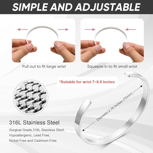 MEALGUET Stainless Steel Mens Cuff Bracelet : Minimal Cool Silver/Black/Gold Plated Open Metal Cuff Bangle Bracelets for Men,Mens Bracelet Jewelry Gift - color: Silver-Single, size: Large( fit 7" to 8.5" wrist)