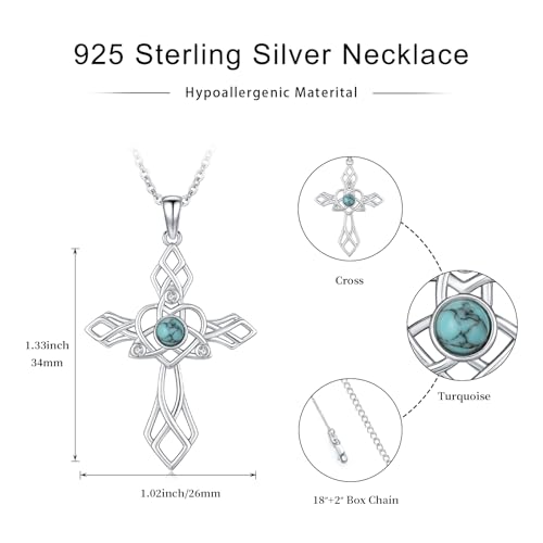 Cross Necklace 925 Sterling Silver Turquoise Christian Pendant Religious Cross Jewelry Christmas Gifts for Women Men - style: Celtic A