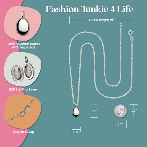 FashionJunkie4Life Sterling Silver Oval Locket Necklaces for Women, 18" Cable Chain - style: Rounded Front
