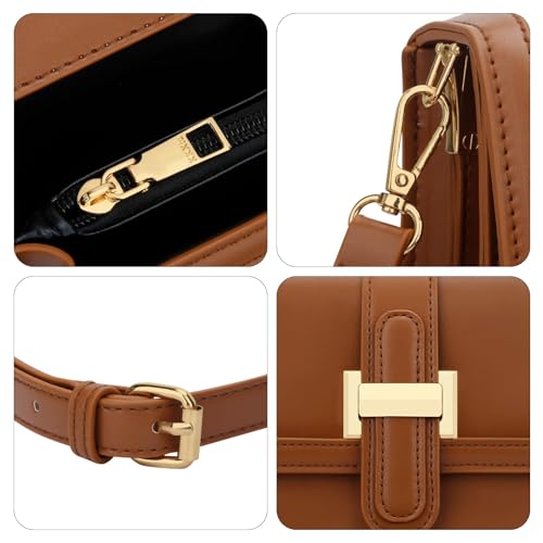 KKXIU Crossbody Bags for Women - Top Handle Purses for Lady, Leather Handbags Shoulder Clutch with Adjustable Shoulder Strap - color: B-dark Brown