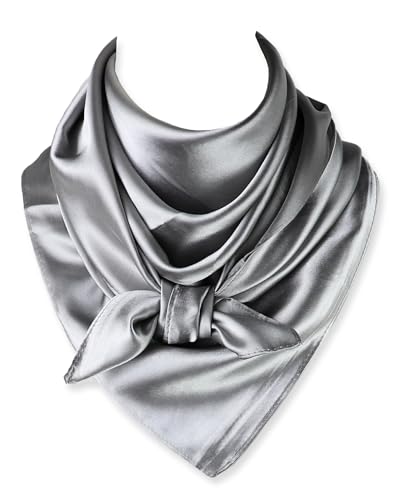 vabovin Satin Head Scarf for Women Solid Color, 35×35 in | Silk Feel Neckerchief, Hair Scarf, Fashion Bandana, Headscarf, Headband, Hair Wrap Sleeping, Daily Fashion Styling - color: 231 Grey