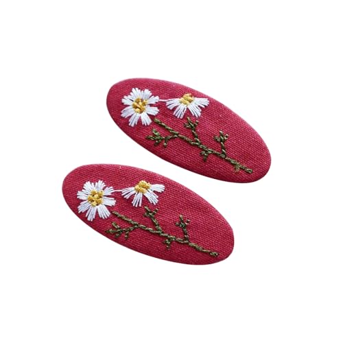 Set Of 2 Delicate Hand Embroidered Vintage Flower Zouju Hair Clip For Daughters Teens Women Girlfriends Wives Unique Hair Accessories (Red) - color: Red Hair Clip