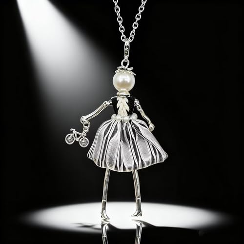 Crystal Paris Doll Necklace for Women, Handmade Cute Dress Long Chain Pendant Necklace Prom Costume Jewelry - style: 08