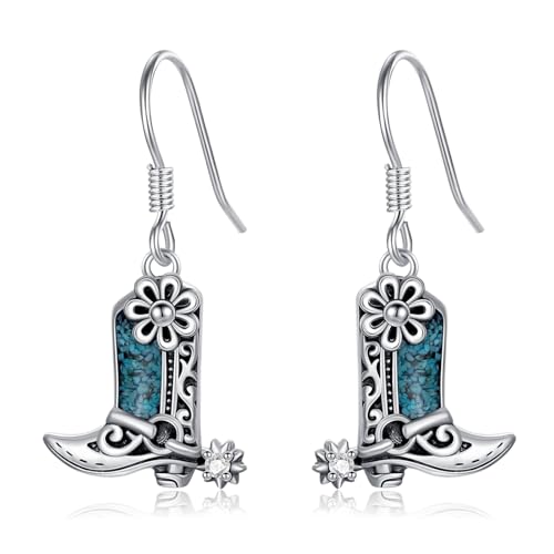 Western Earrings for Women 925 Sterling Silver Turquoise Western Country Dangle Drop Earrings Country Jewelry Gifts for Cowgirl Cowboy - style: Cowboy Boot-A