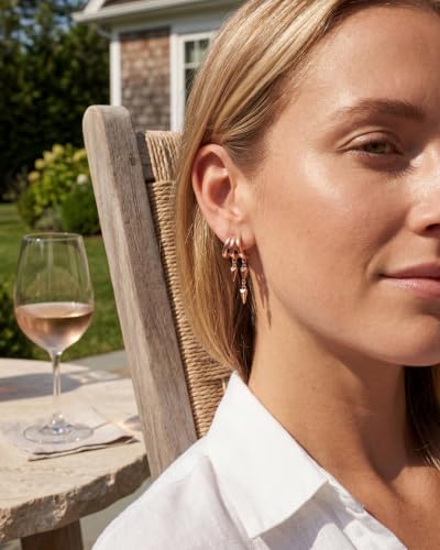 MUMREUES Gold Earrings for Women Trendy 14K Gold Plated Dangle Earrings Small Hoop Huggie Drop Stud Earrings Cubic Zirconia Simple Minimalist Dainty Chain Tassel Hypoallergenic Earrings - color: Simple & Rose Gold
