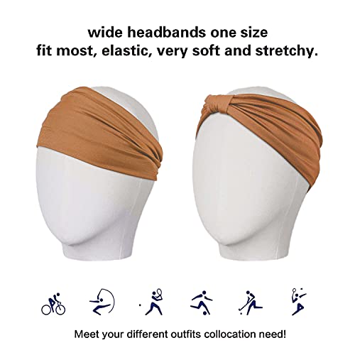 GiLi 2 Pack Wide Headbands for Women Boho African Knotted Non Slip Fashion Hair Bands Yoga Running Sports Workout Gym Head Wraps Elastic Soft Cotton Cloth Turbans Bandana for Girls (Brown,Red) - color: 2 Color (Brown+Red)