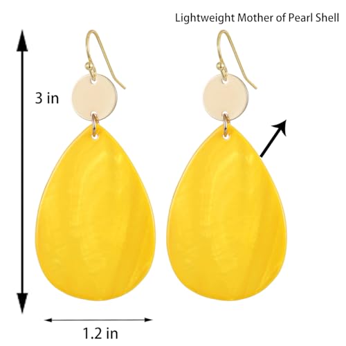 Elisheva Bohemian Lightweight Mother of Pearl Shell Drop Dangle Earrings for Women, Boho Chic Hippie Waterdrop Statement Jewelry Gift - color: yellow