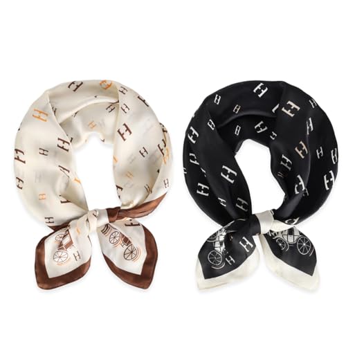 Relang Fashion Silk Satin Head Scarf for Women Hair Bandana Hair Scarf Wrap Neck Scarf for Women 27.5×27.5 inches - color: Black White